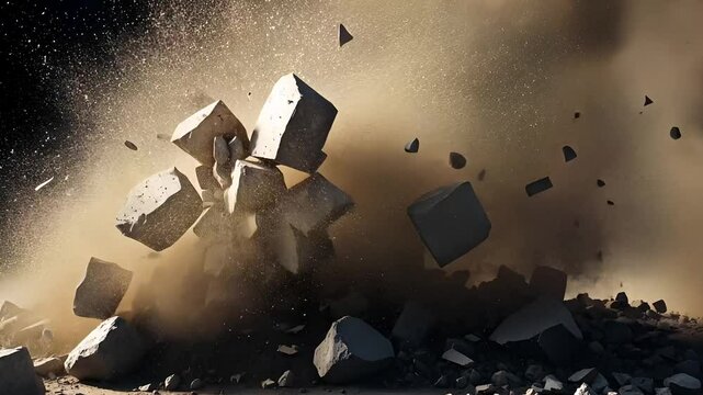 Destructive Impact of Concrete Blocks Shattering in Dust