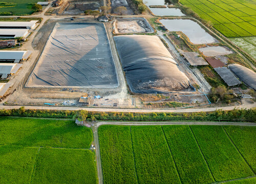 Covered lagoon digester for biogas production from poultry farm..