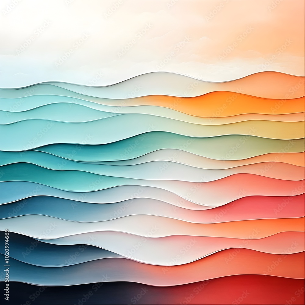 Poster minimalist abstract artwork emphasizing the organic fluidity and seamless blending of horizontal col