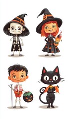 Four Children Dressed in Halloween Costumes