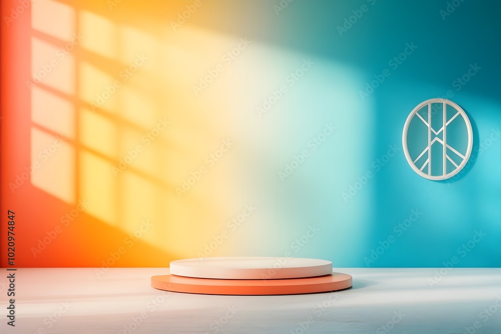 Poster minimalist 3d rendered studio room with a chromatic gradient backdrop empty floor and wall and a pro