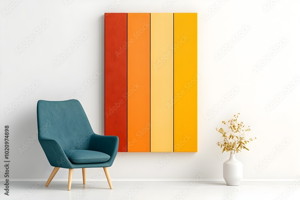 Poster striking modernist abstract composition of vertical color blocks in a vibrant complementary palette 
