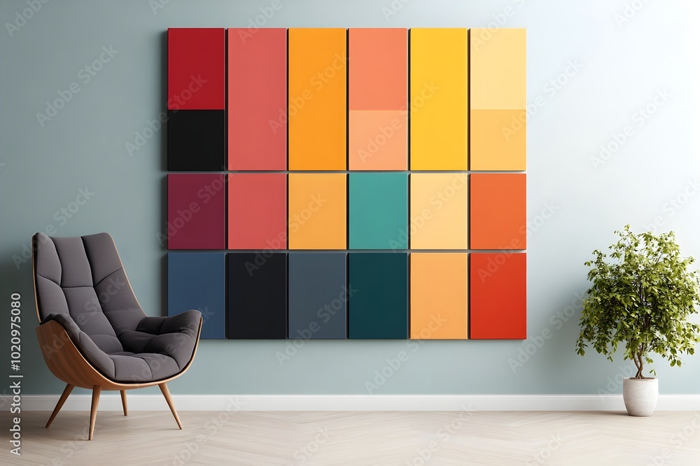 Poster modernist abstract composition of striking vertical color blocks in complementary palette oil on can