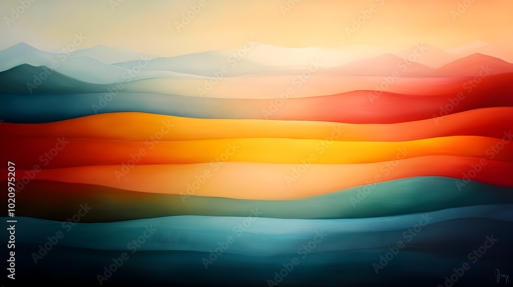 Poster mesmerizing interplay of horizontal abstract color painting with depth and visual interest acrylic o