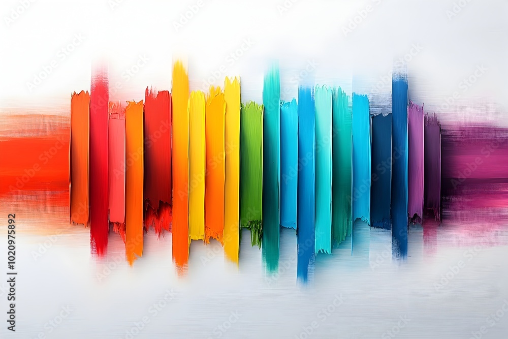 Poster vibrant abstract painting composed of energetic horizontal bands in a colorful spectrum executed wit