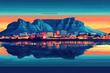 Obraz premium Flat Illustration of Cape Town with Coastal Cliffs and Multicultural Vibe