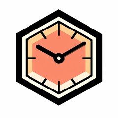 A hexagonal clock illustration with a simple design and warm color palette.