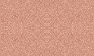 A seamless pattern design featuring intricate, symmetrical linework on a muted terracotta background