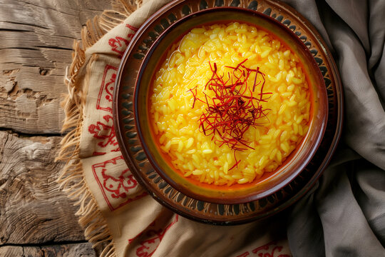zerde traditional rice pudding with saffron, top view