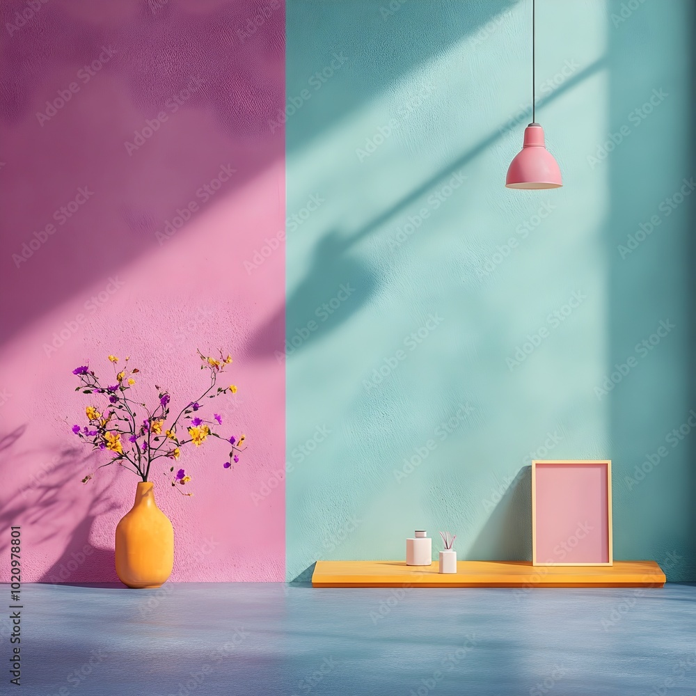 Poster a captivating 3d interior space featuring a vibrant amethyst colored backdrop an unoccupied floor an