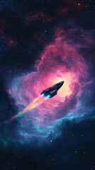 Fototapeta premium Retro Futuristic Sleek Spaceship in Cosmic Nebula