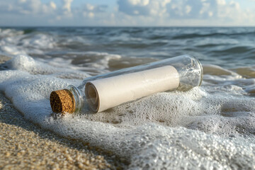 Message in a bottle on the seashore. Conceptual image