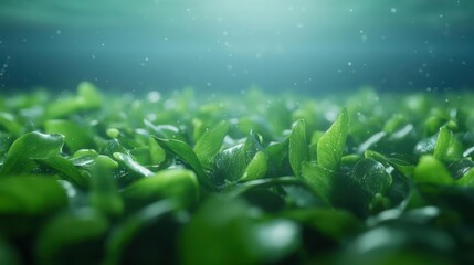 Fototapeta premium Vibrant underwater foliage illuminated by sunlight, creating a serene and tranquil aquatic environment.