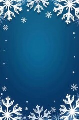 White snowflakes forming a frame on a dark blue background, winter-themed illustration with copy space in a vertical format
Concept: winter holidays, Christmas frame, holiday card, seasonal greeting, 