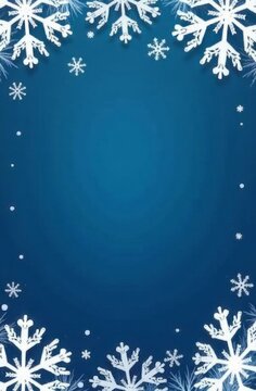 White snowflakes forming a frame on a dark blue background, winter-themed illustration with copy space in a vertical format
Concept: winter holidays, Christmas frame, holiday card, seasonal greeting, 