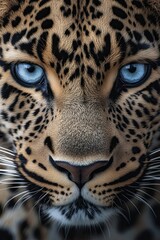 Fototapeta premium A close-up of the face and eyes of leopard, capturing its intense gaze and detailed fur texture. 