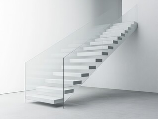 Fototapeta premium Modern white staircase with glass railing.