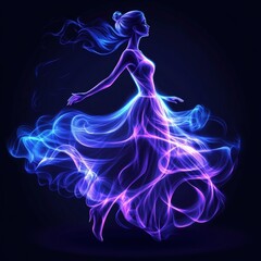 Woman in blue and purple flowing dress.