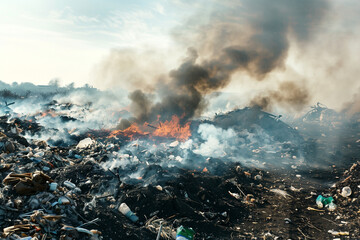 garbage dump  burning and smoking with poisonous smoke
