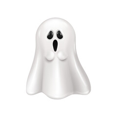Halloween ghost with spooky screaming facial expression. Vector apparition from haunted house, shrieking and frightening creature. 3D isolated supernatural character or monster