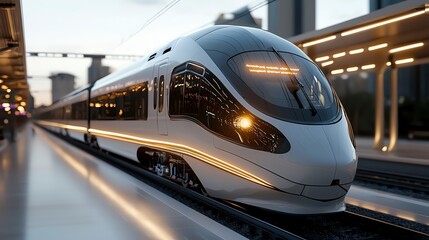 Naklejka premium Solarpowered highspeed trains, sleek modern design, 3D illustration