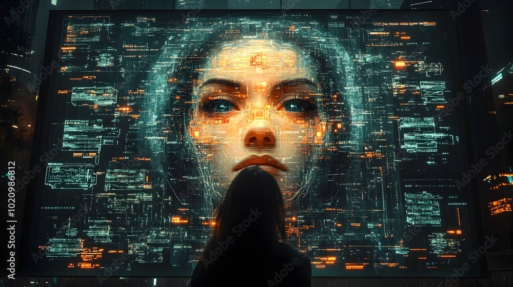 Poster an ai-enhanced post-human civilization under the oversight and control of an interconnected network 