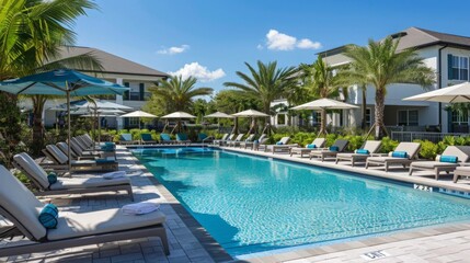 Luxury Resort Pool with Palm Trees and Loungers