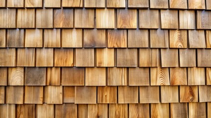 A close-up view of a wooden wall featuring an intricate pattern of overlapping shingles, showcasing the natural beauty and texture of the wood grain