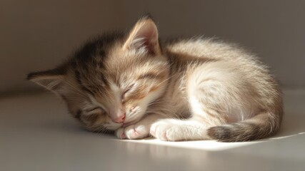 Sleeping Kitten in Sunlight,  Ai Generator.