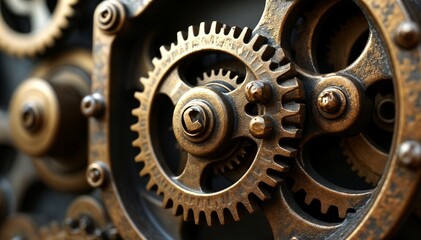 Intricate Close-Up of Metal Gears in a Steampunk Mechanism