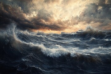 Fototapeta premium Dramatic stormy seascape with cloudy sky.