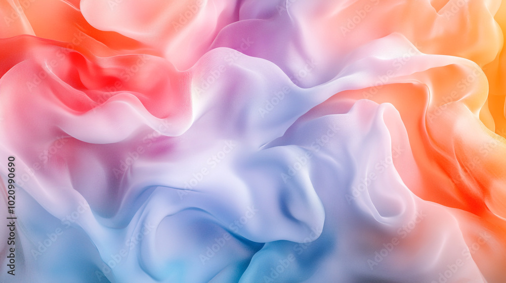 Poster an abstract background with flowing, colorful shapes that resemble fabric or liquid forms, creating 