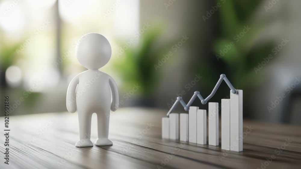 Poster simple 3d figures in a minimal setting, one presenting feedback charts, management and efficiency re