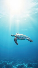 Fototapeta premium Serene Underwater Landscape with Lone Sea Turtle