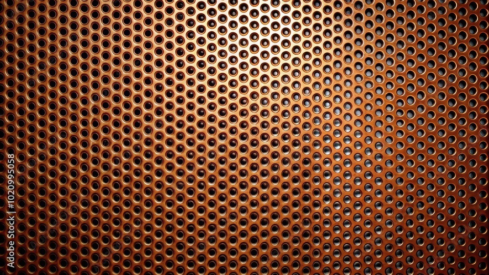 Poster a repeating pattern of circular holes in a metallic surface, creating a textured and visually appeal