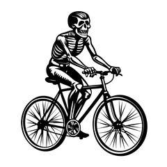 human skeleton riding bicycle vector silhouette isolated on white background. 