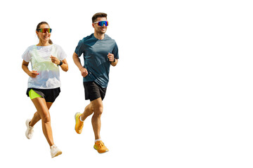Two Runners Enjoying a Sunny Day While Jogging Together in Athletic Gear, Promoting Fitness and Outdoor Activity