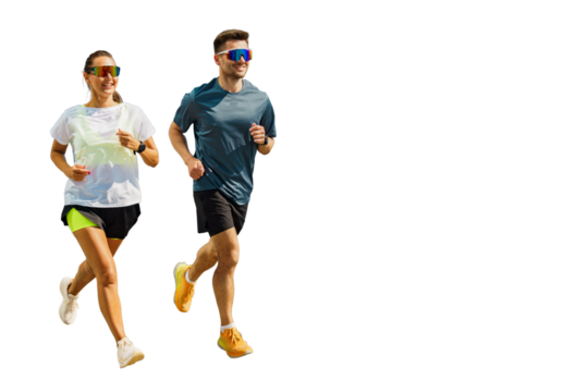 Two Runners Enjoying a Sunny Day While Jogging Together in Athletic Gear, Promoting Fitness and Outdoor Activity