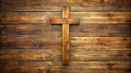 Wooden Cross Symbol on Weathered Plank Background