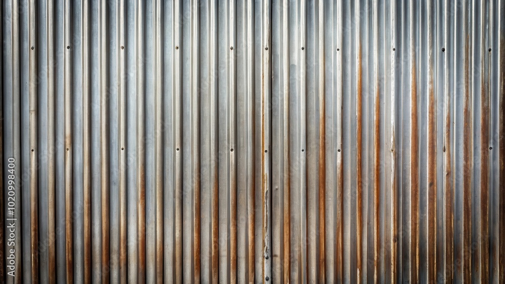 Poster weathered corrugated metal surface with visible rivets and rust