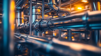 A close-up of reactor vessels connected to cracking units through a complex web of metallic pipe systems.