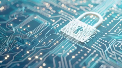 Obraz premium Minimalistic Cyber Protection Concept with Lock and Circuit Design