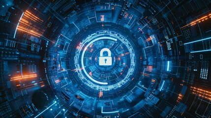 Fototapeta premium Blue Lock Symbol with Digital Tech Background for Web Design