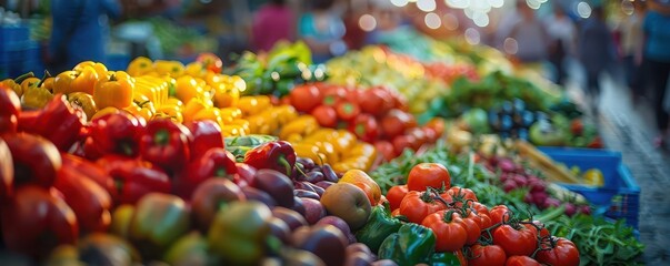 Fototapeta premium Organic Farmers Market, vibrant colors, fresh produce, bustling crowds, photography