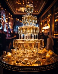 Champagne tower and party