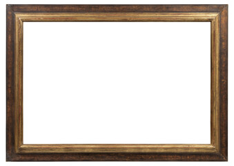 Old wooden picture frame in PNG format on a transparent background.