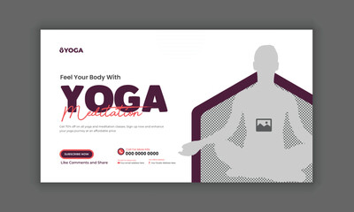 Meditation and Yoga YouTube Thumbnail Design Web Banner Template, Yoga Lessons for Beginners YouTube channel thumbnails