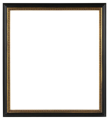 Black picture frame with gold insert on a transparent background, in PNG format.