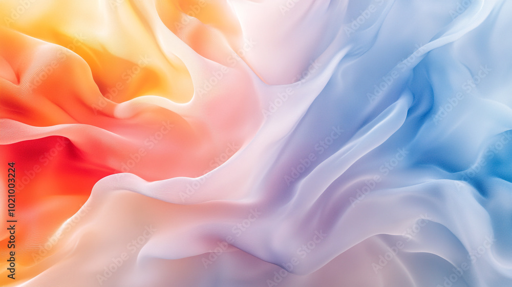 Poster an abstract background with flowing, colorful shapes that resemble fabric or liquid forms, creating 