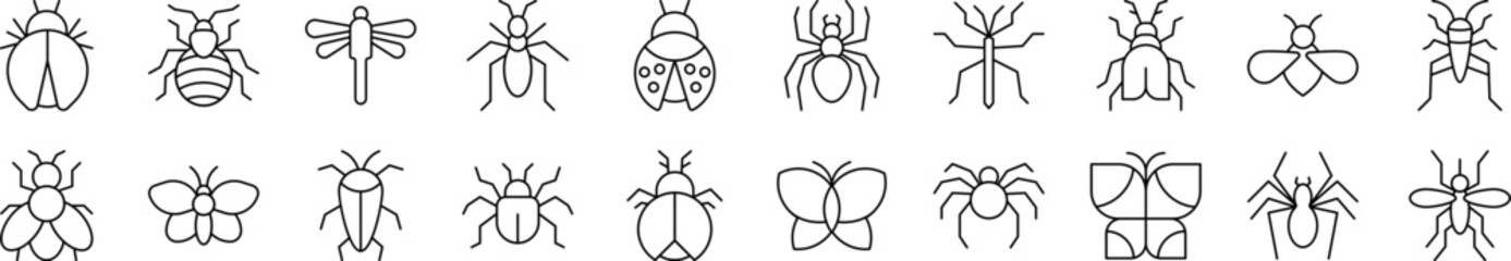Insect Line Icon Collection. Editable Stroke. Perfect for Infographics, Articles, Books, Flyers, Banners